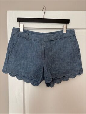 J. Crew Chambray Scalloped Hem Shorts - Light Blue